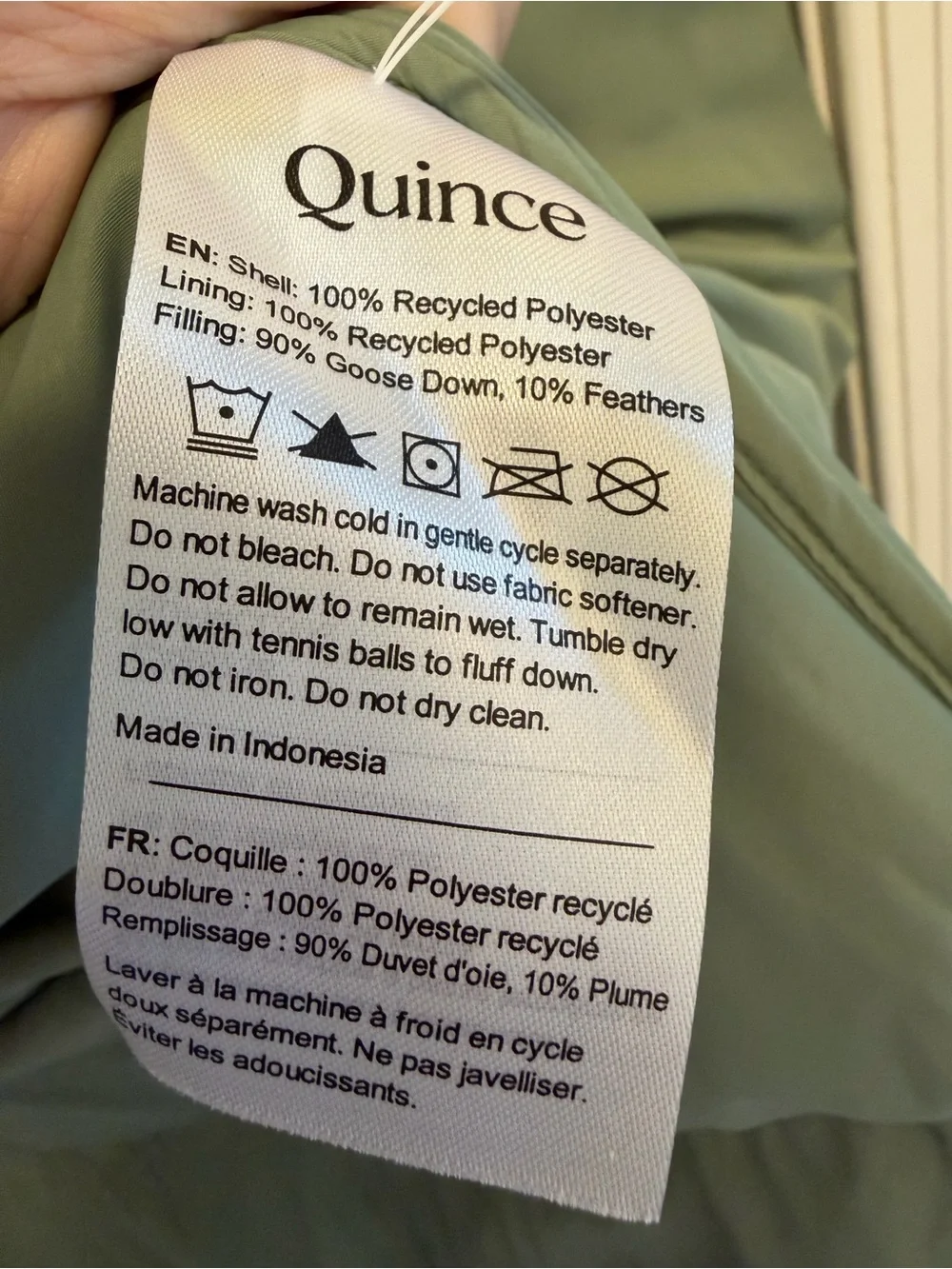 Quince Responsible Down Long Puffer Jacket Sea Spray Green Size Small - Picture 13 of 15